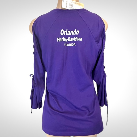 Harley-Davidson Purple Lace Up Sleeve Top - Picture 3 of 4